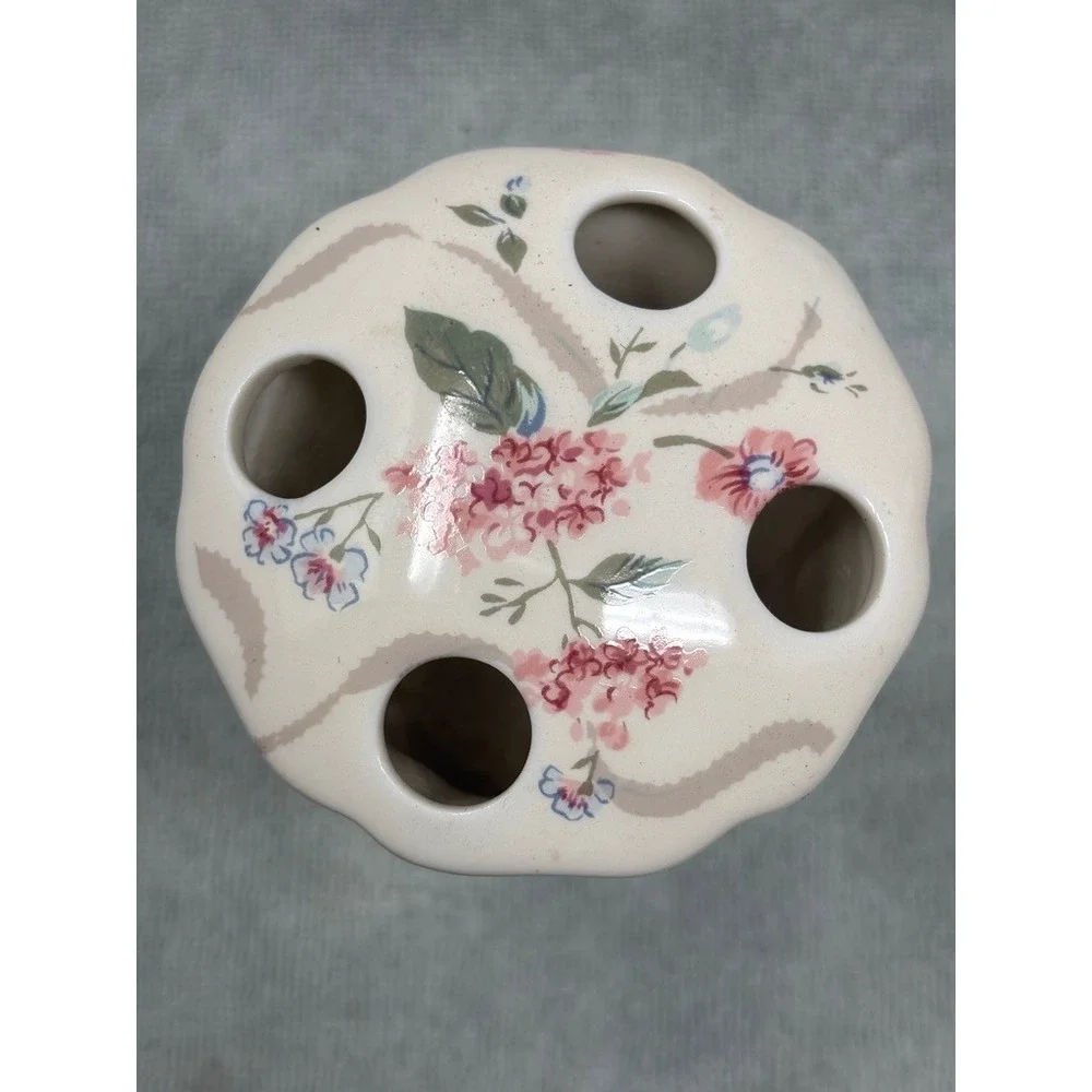 Vtg Floral Ceramic Bathroom Set Soap Dish Toothbrush Holder Japan Pink Rose